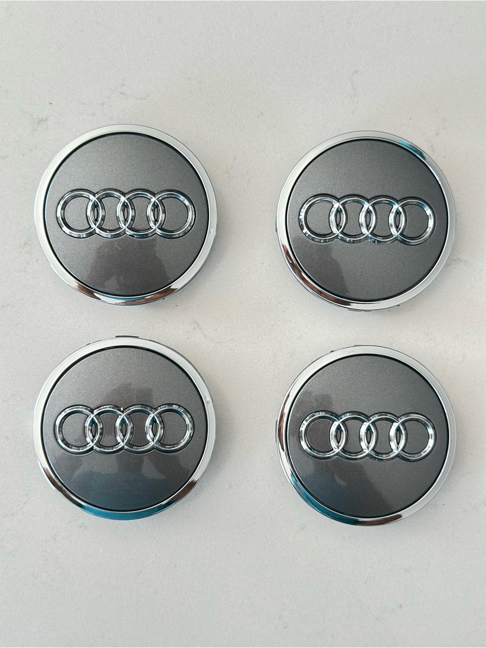 Audi Grey Chrome 61mm Wheel Rim Center Hub Caps Emblem 4PC Set 8W0601170JG3